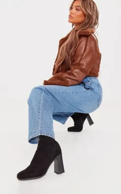 PrettyLittleThing Wide Fit Heels*Wide Fit Faux Suede Block Heeled Sock Ankle Boots