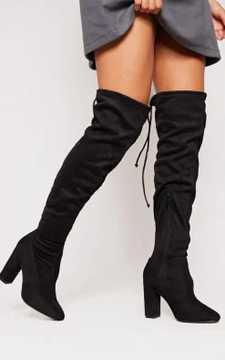 PrettyLittleThing Wide Fit Heels*Wide Fit Faux Suede Round Toe Block Heel Over The Knee Boots