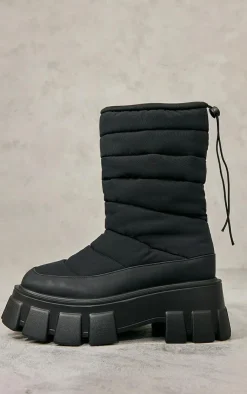 PrettyLittleThing Wide Fit Boots*Wide Fit Nylon Quilted Chunky Ankle Snow Boot