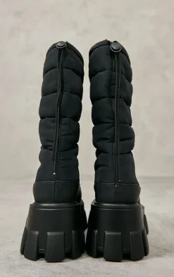 PrettyLittleThing Wide Fit Boots*Wide Fit Nylon Quilted Chunky Ankle Snow Boot