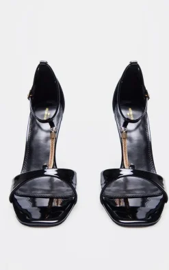 PrettyLittleThing Wide Fit Heels*Wide Fit Patent PU Round Toe Gold Chain Heeled Sandals