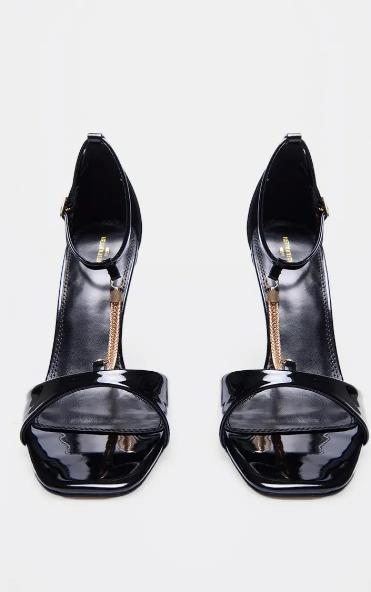PrettyLittleThing Wide Fit Heels*Wide Fit Patent PU Round Toe Gold Chain Heeled Sandals