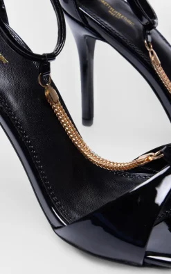 PrettyLittleThing Wide Fit Heels*Wide Fit Patent PU Round Toe Gold Chain Heeled Sandals