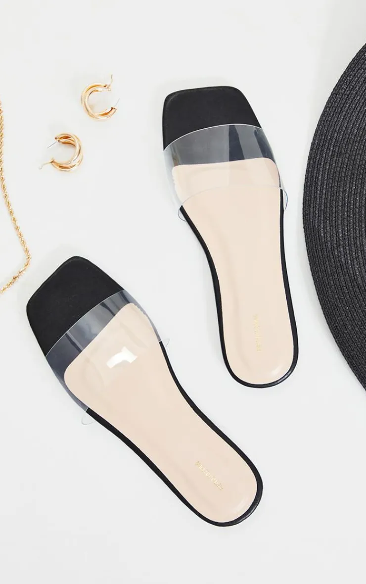 PrettyLittleThing Wide Fit Sandals*WIDE FIT PU Clear Strap Mule Sandals