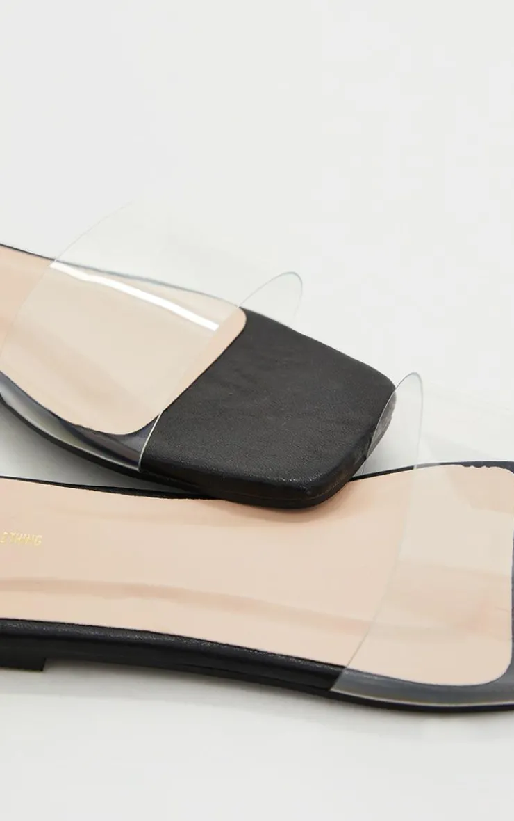 PrettyLittleThing Wide Fit Sandals*WIDE FIT PU Clear Strap Mule Sandals