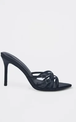 PrettyLittleThing Wide Fit Heels*Wide Fit PU Point Toe Cross Strap Buckle Heeled Mules