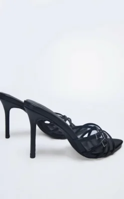 PrettyLittleThing Wide Fit Heels*Wide Fit PU Point Toe Cross Strap Buckle Heeled Mules