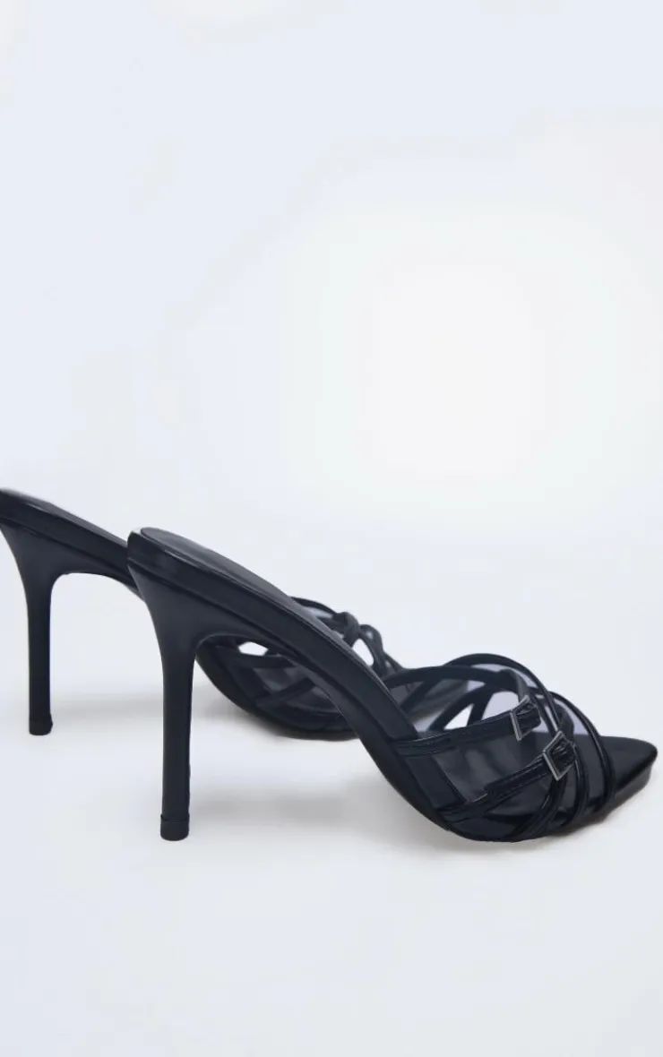 PrettyLittleThing Wide Fit Heels*Wide Fit PU Point Toe Cross Strap Buckle Heeled Mules