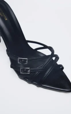 PrettyLittleThing Wide Fit Heels*Wide Fit PU Point Toe Cross Strap Buckle Heeled Mules