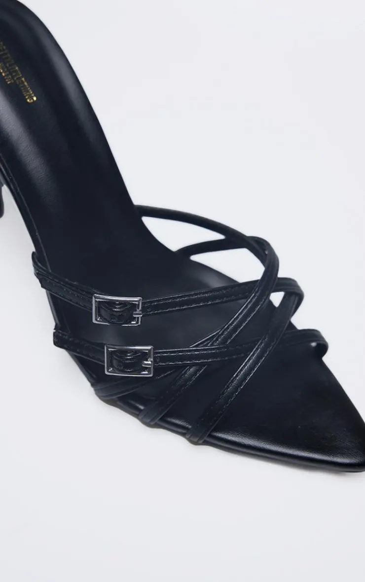 PrettyLittleThing Wide Fit Heels*Wide Fit PU Point Toe Cross Strap Buckle Heeled Mules