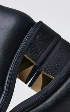 PrettyLittleThing Wide Fit Boots*Wide Fit Pu Round Toe Gold Buckle Block Heel Knee High Boots