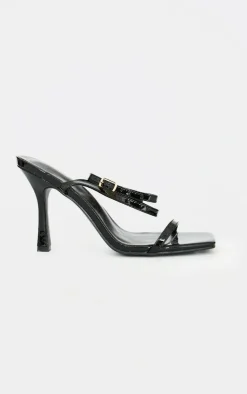 PrettyLittleThing Wide Fit Sandals*Wide Fit PU Square Toe Strappy High Block Heeled Sandals