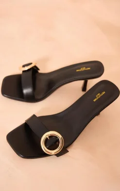 PrettyLittleThing Wide Fit Heels*Wide Fit Pu Square Toe Buckle Detail Low Heeled Mules