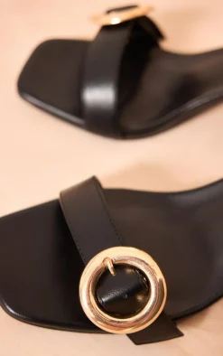 PrettyLittleThing Wide Fit Heels*Wide Fit Pu Square Toe Buckle Detail Low Heeled Mules