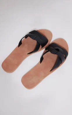 PrettyLittleThing Wide Fit Sandals*Wide Fit Real Leather Wrap Strap Mule Sandals