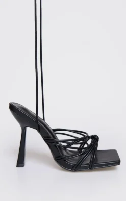 PrettyLittleThing Wide Fit Sandals*Wide Fit Strappy Knot Square Lace Up High Heeled Sandals