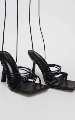 PrettyLittleThing Wide Fit Sandals*Wide Fit Strappy Knot Square Lace Up High Heeled Sandals