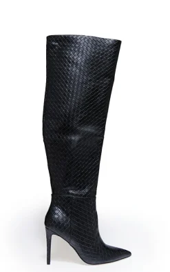 PrettyLittleThing Over The Knee Boots*Wide Fit Weave Pu Point Toe Over The Knee Heeled Boots