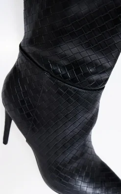 PrettyLittleThing Over The Knee Boots*Wide Fit Weave Pu Point Toe Over The Knee Heeled Boots