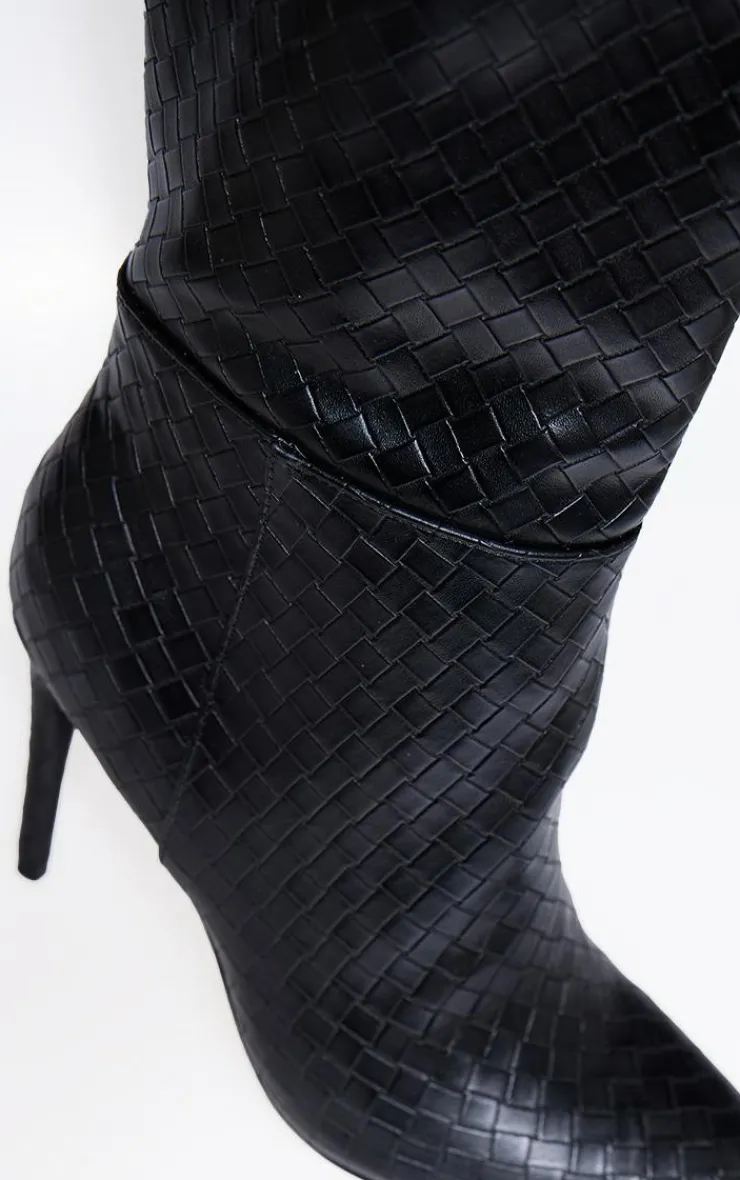PrettyLittleThing Over The Knee Boots*Wide Fit Weave Pu Point Toe Over The Knee Heeled Boots