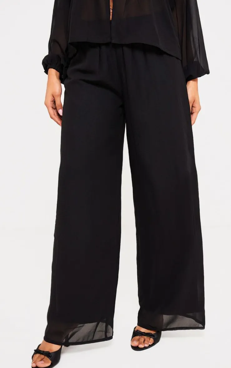 Best PrettyLittleThing Wide Leg Chiffon Pants Black