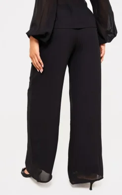Best PrettyLittleThing Wide Leg Chiffon Pants Black