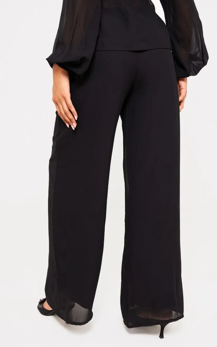 Best PrettyLittleThing Wide Leg Chiffon Pants Black