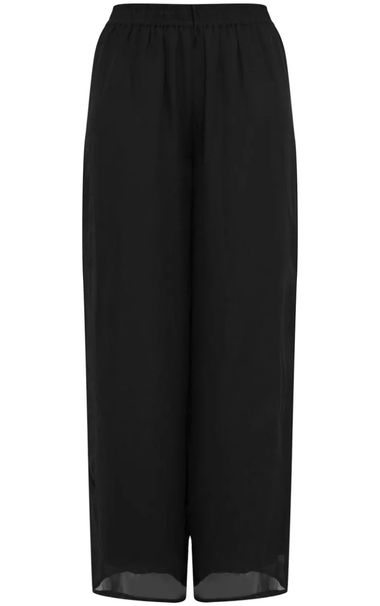 Best PrettyLittleThing Wide Leg Chiffon Pants Black