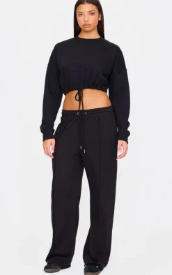 Outlet PrettyLittleThing Wide Leg Drawstring Sweatpants Black