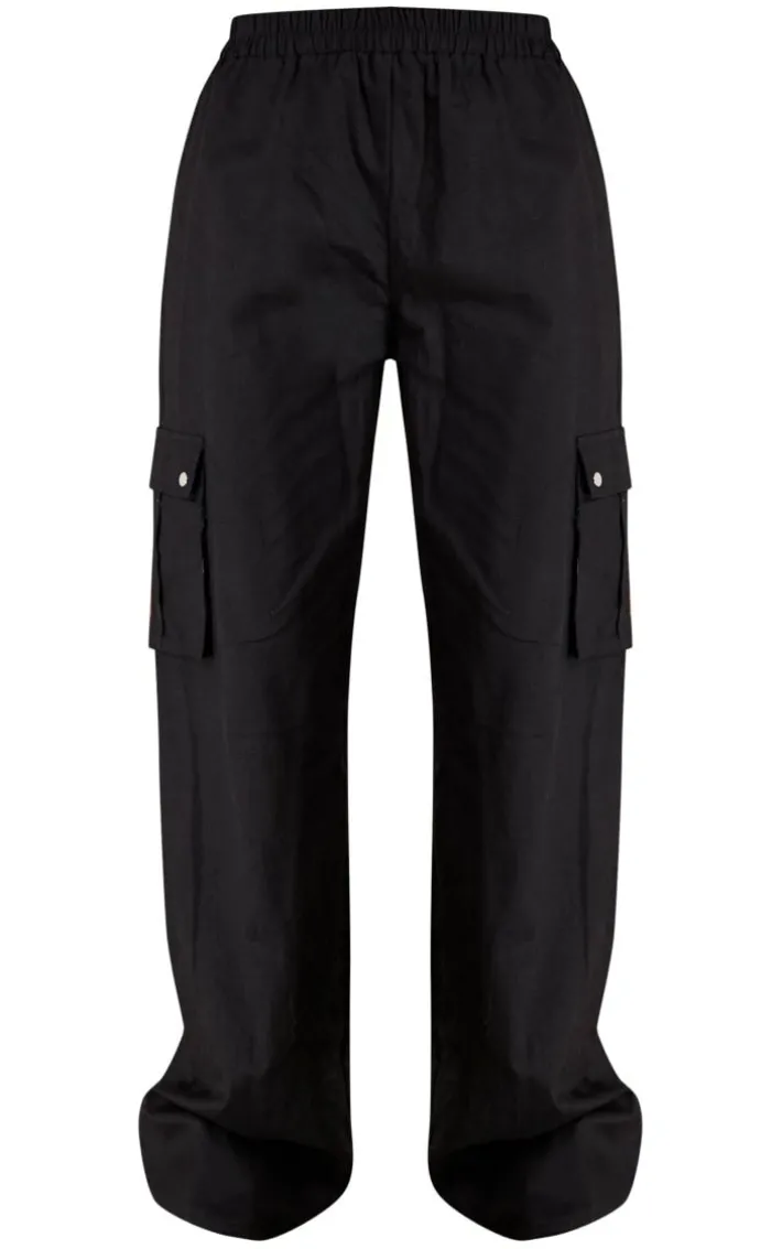 Black Wide Leg High Waisted Cargo Pants