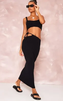 Outlet PrettyLittleThing Wide Rib Knitted Maxi Skirt Black