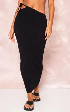 Outlet PrettyLittleThing Wide Rib Knitted Maxi Skirt Black