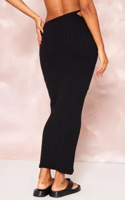 Outlet PrettyLittleThing Wide Rib Knitted Maxi Skirt Black
