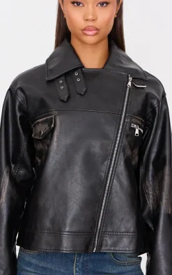 PrettyLittleThing Faux Leather Jackets*Worn Faux Leather Oversized Biker Jacket