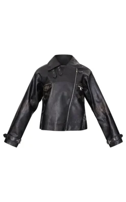 PrettyLittleThing Faux Leather Jackets*Worn Faux Leather Oversized Biker Jacket