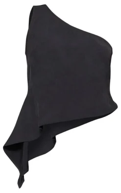 Online PrettyLittleThing Woven Asymmetric Frill Detail One Shoulder Top Black