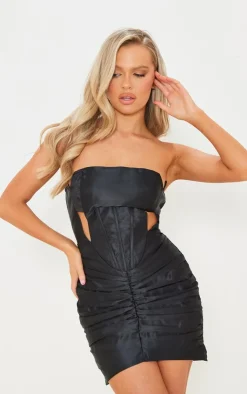 Woven Bandeau Cut Out Ruched Bodycon Dress-PrettyLittleThing Clearance