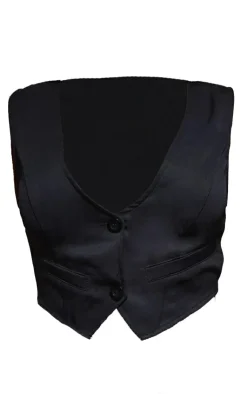 Discount PrettyLittleThing Woven Belted Back Detail Suit Vest Top Black