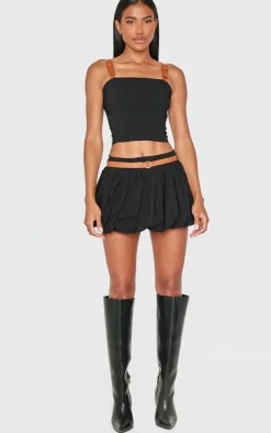 Discount PrettyLittleThing Woven Belted Puff Ball Skirt Black