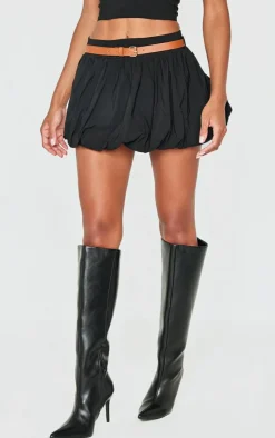 Discount PrettyLittleThing Woven Belted Puff Ball Skirt Black