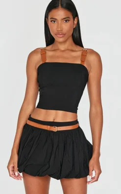 Discount PrettyLittleThing Woven Belted Puff Ball Skirt Black