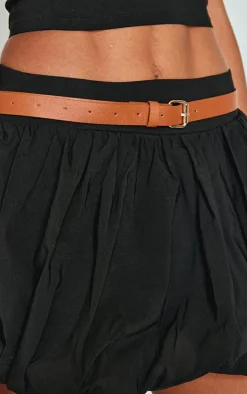 Discount PrettyLittleThing Woven Belted Puff Ball Skirt Black