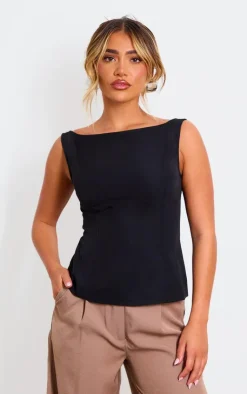 PrettyLittleThing Sleeveless Tops*Woven Boatneck Scoop Back Long Top