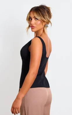 PrettyLittleThing Sleeveless Tops*Woven Boatneck Scoop Back Long Top