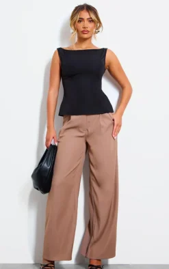 PrettyLittleThing Sleeveless Tops*Woven Boatneck Scoop Back Long Top