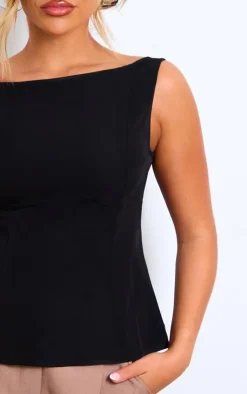 PrettyLittleThing Sleeveless Tops*Woven Boatneck Scoop Back Long Top