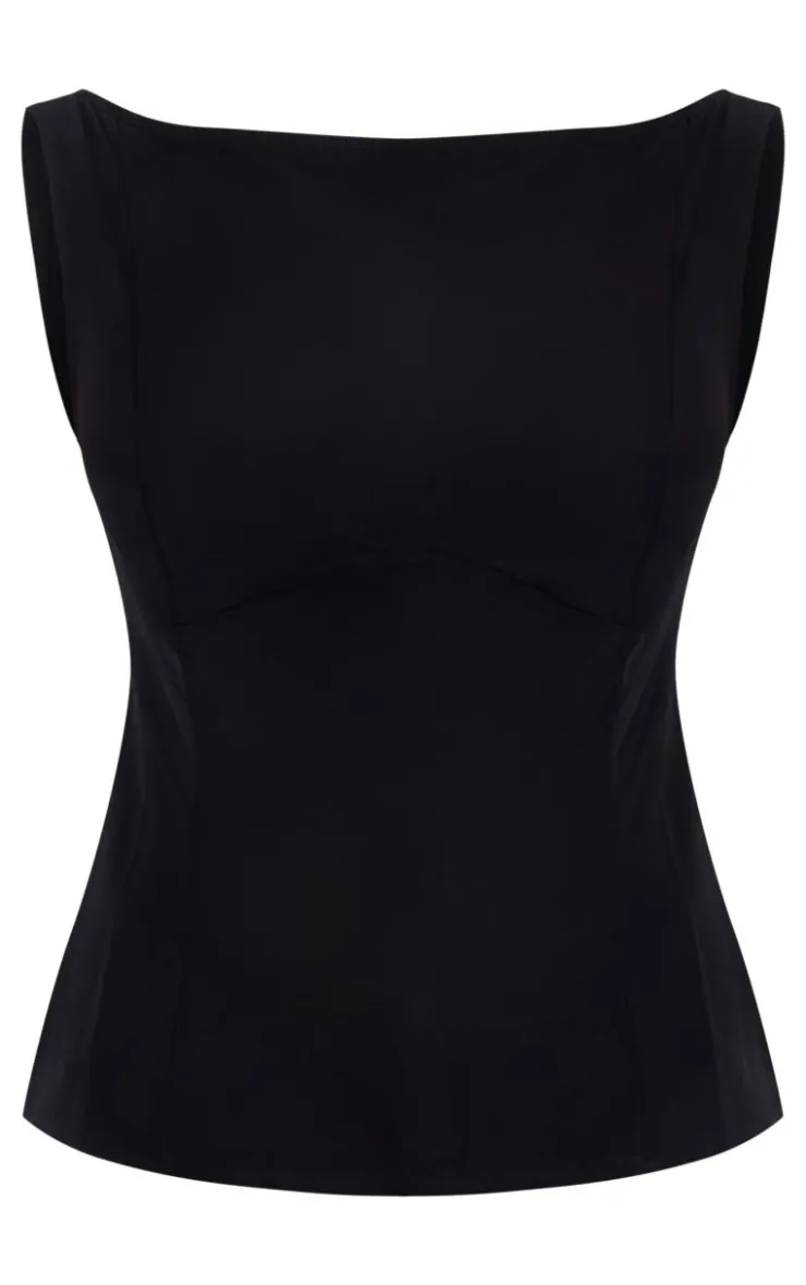 PrettyLittleThing Sleeveless Tops*Woven Boatneck Scoop Back Long Top