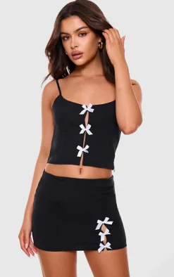 Clearance PrettyLittleThing Woven Bow Detail Tailored Mini Skirt Black