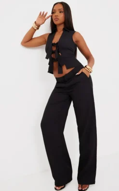 Best PrettyLittleThing Woven Bow Tie Front Sleeveless Vest Black