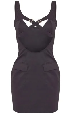 Woven Buckle Trim Cargo Style Bodycon Dress-PrettyLittleThing Clearance
